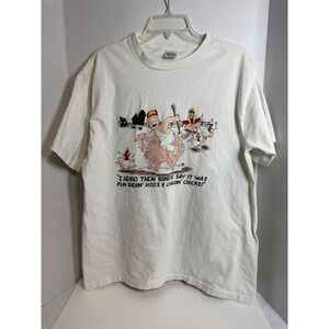 Vintage Murina Biker Humor Ridin Hogs Chasin Chicks Graphic T-Shirt White XL